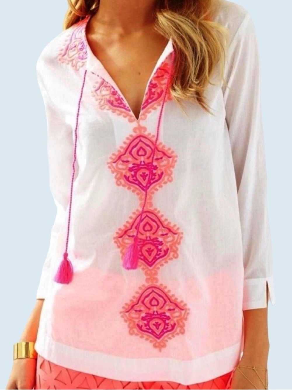LILLY PULITZER Amelia Island Tunic White Neon Pink Size M